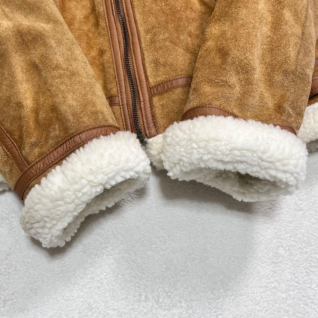 B-3 フライト ムートンジャケット レザー牛革 ボア チンストラップ キャメル