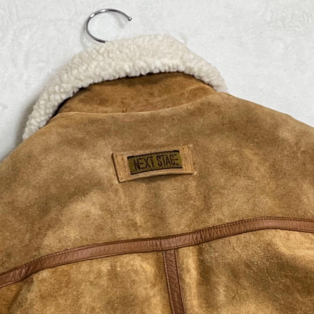 B-3 フライト ムートンジャケット レザー牛革 ボア チンストラップ キャメル