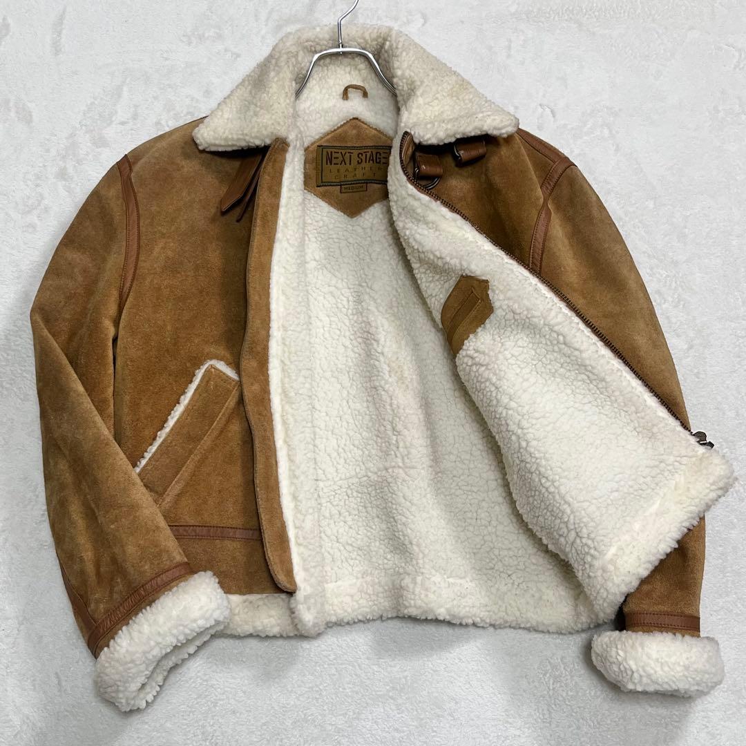 B-3 フライト ムートンジャケット レザー牛革 ボア チンストラップ キャメル