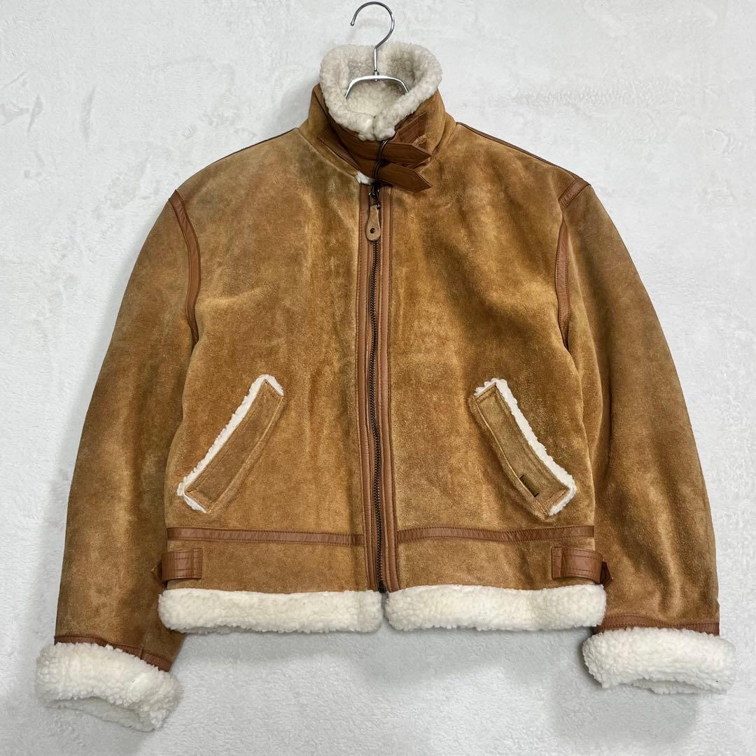 B-3 フライト ムートンジャケット レザー牛革 ボア チンストラップ キャメル