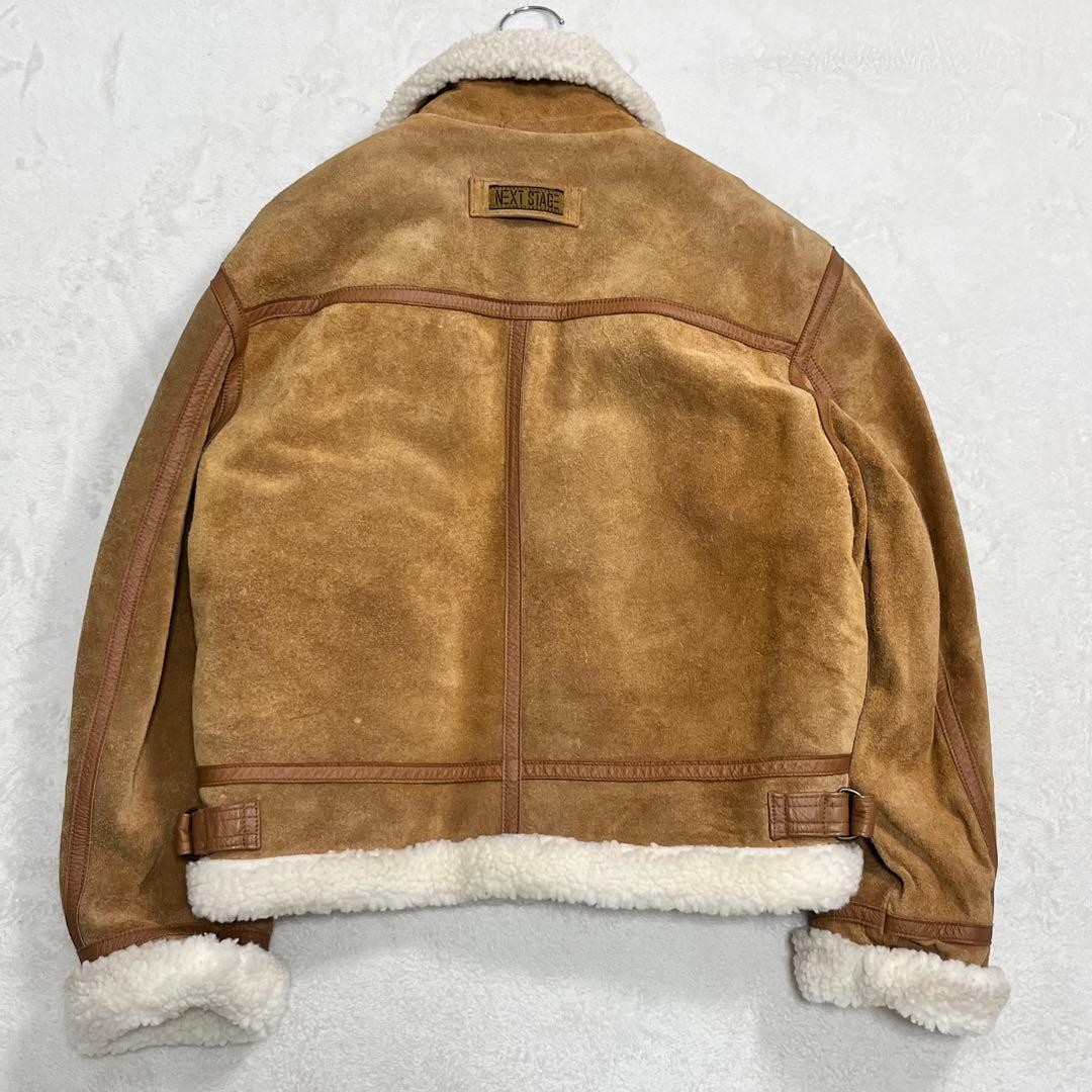 B-3 フライト ムートンジャケット レザー牛革 ボア チンストラップ キャメル