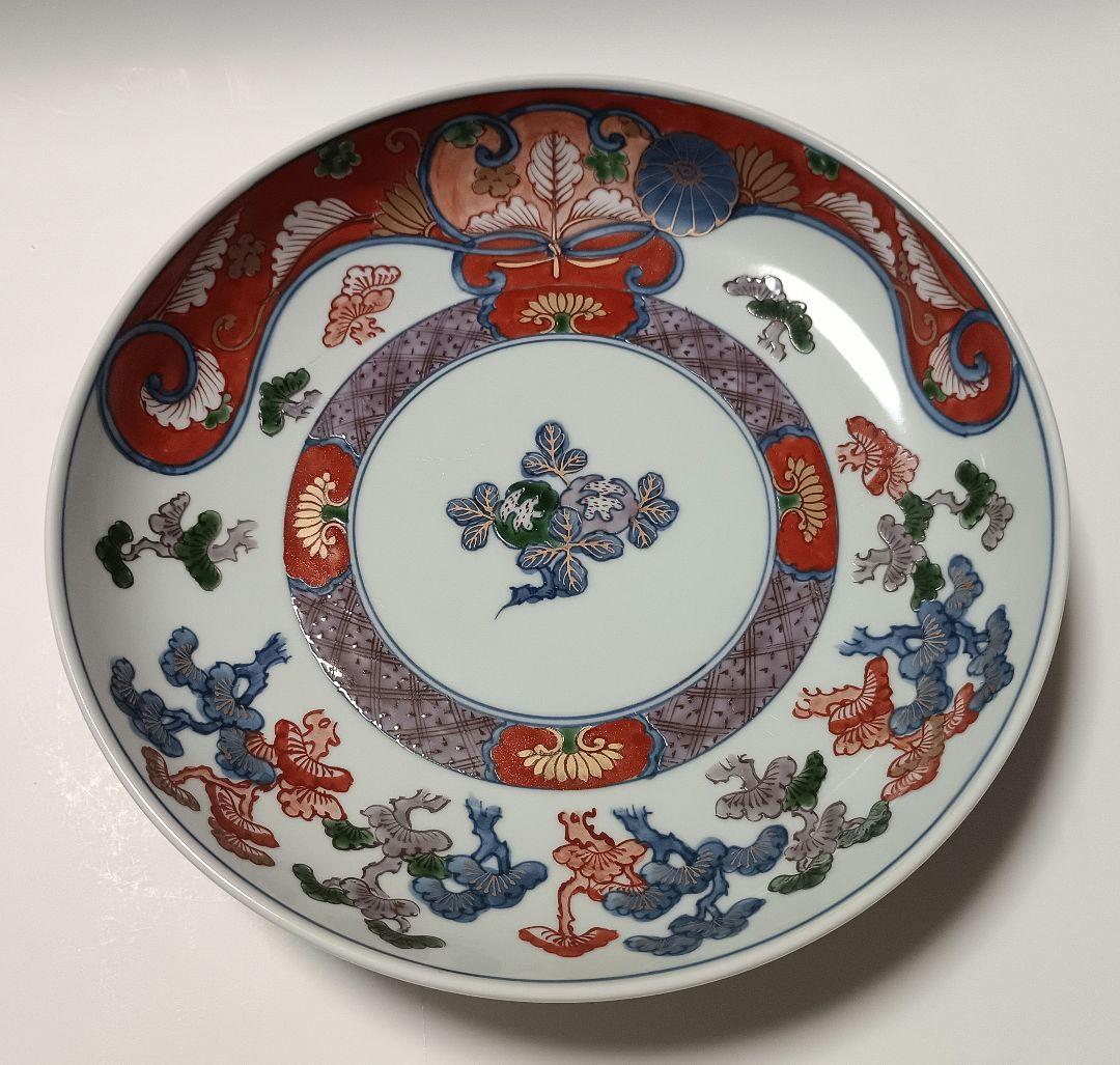 ①源右衛門窯 染錦 古伊万里風松絵 皿 2枚組