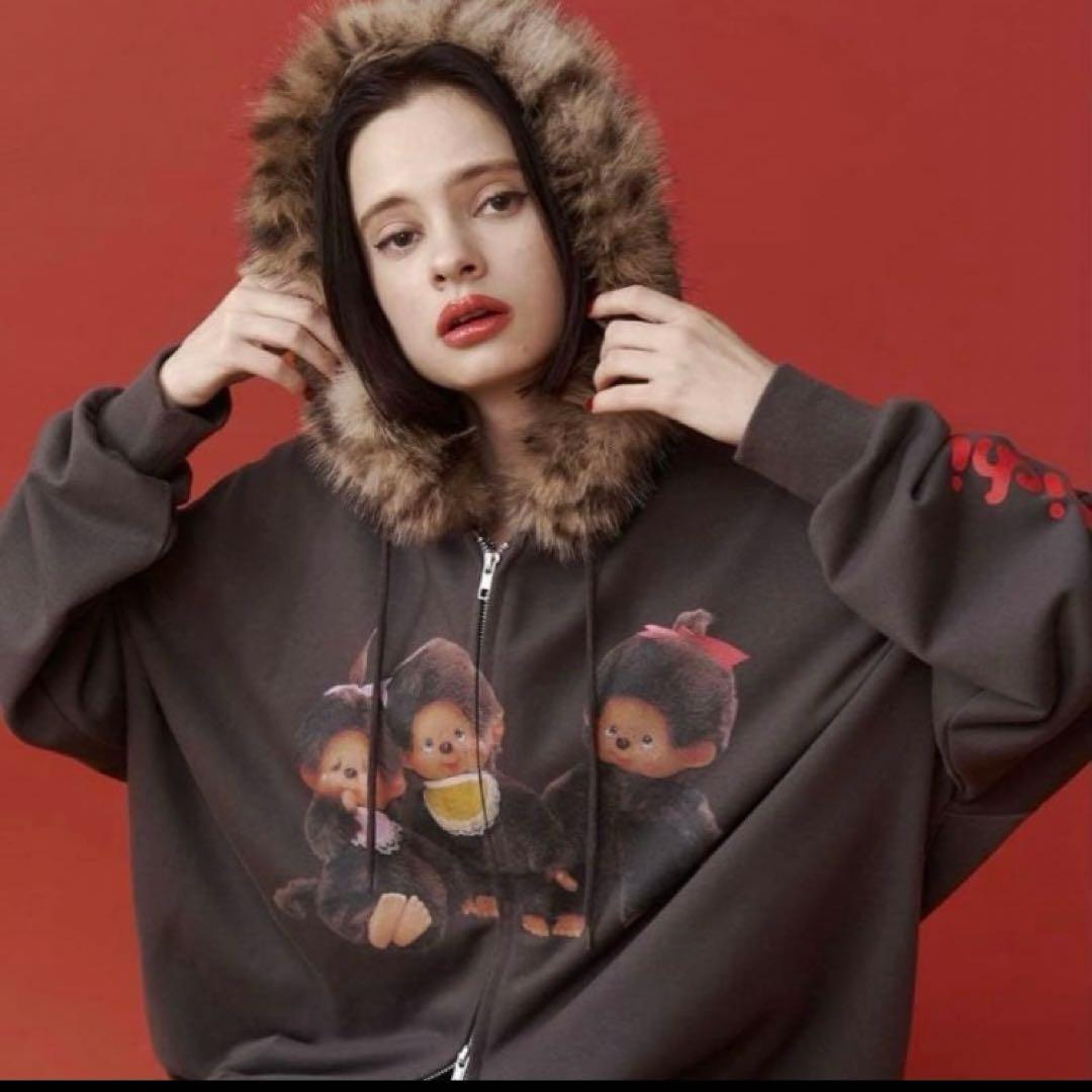 monchhichi×jouetieファードッキング 　ZIPフーディ ブラック