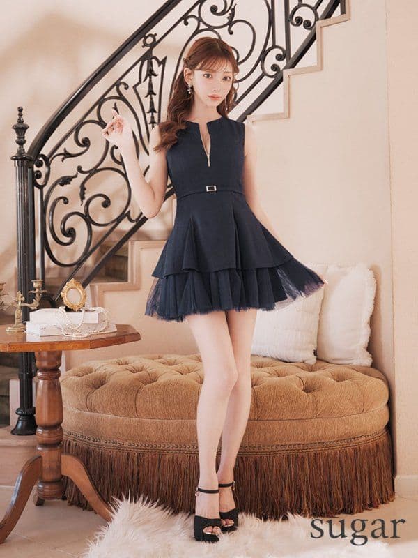 SサイズDEA. ディアバイローブドフルール ノースリーブベルトデザインチュール