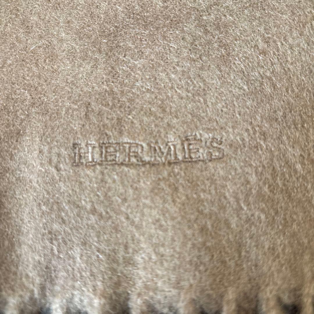 エルメス　マフラー　カーキ　　グレージュ　カシミヤ100 美品