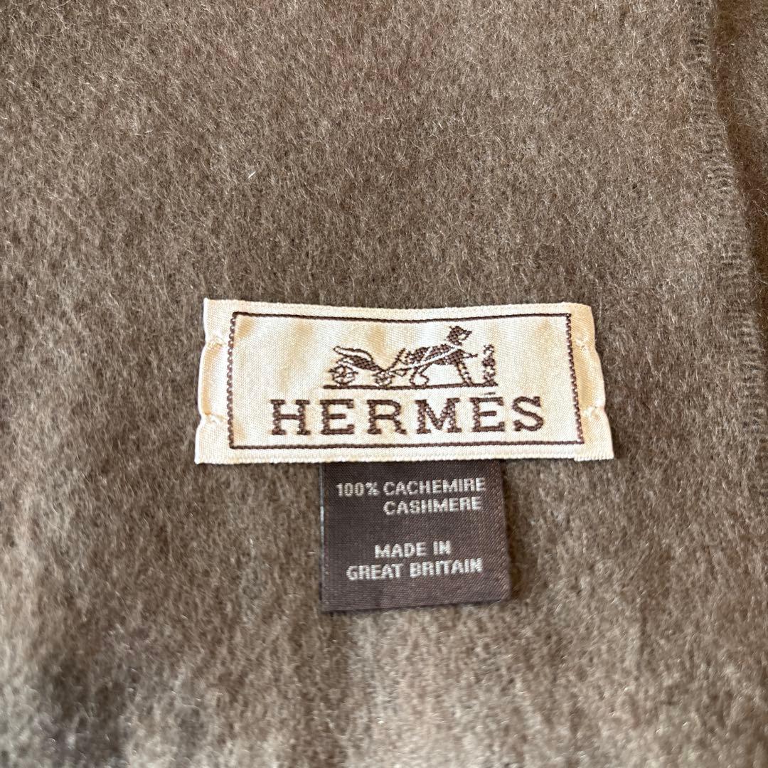 エルメス　マフラー　カーキ　　グレージュ　カシミヤ100 美品