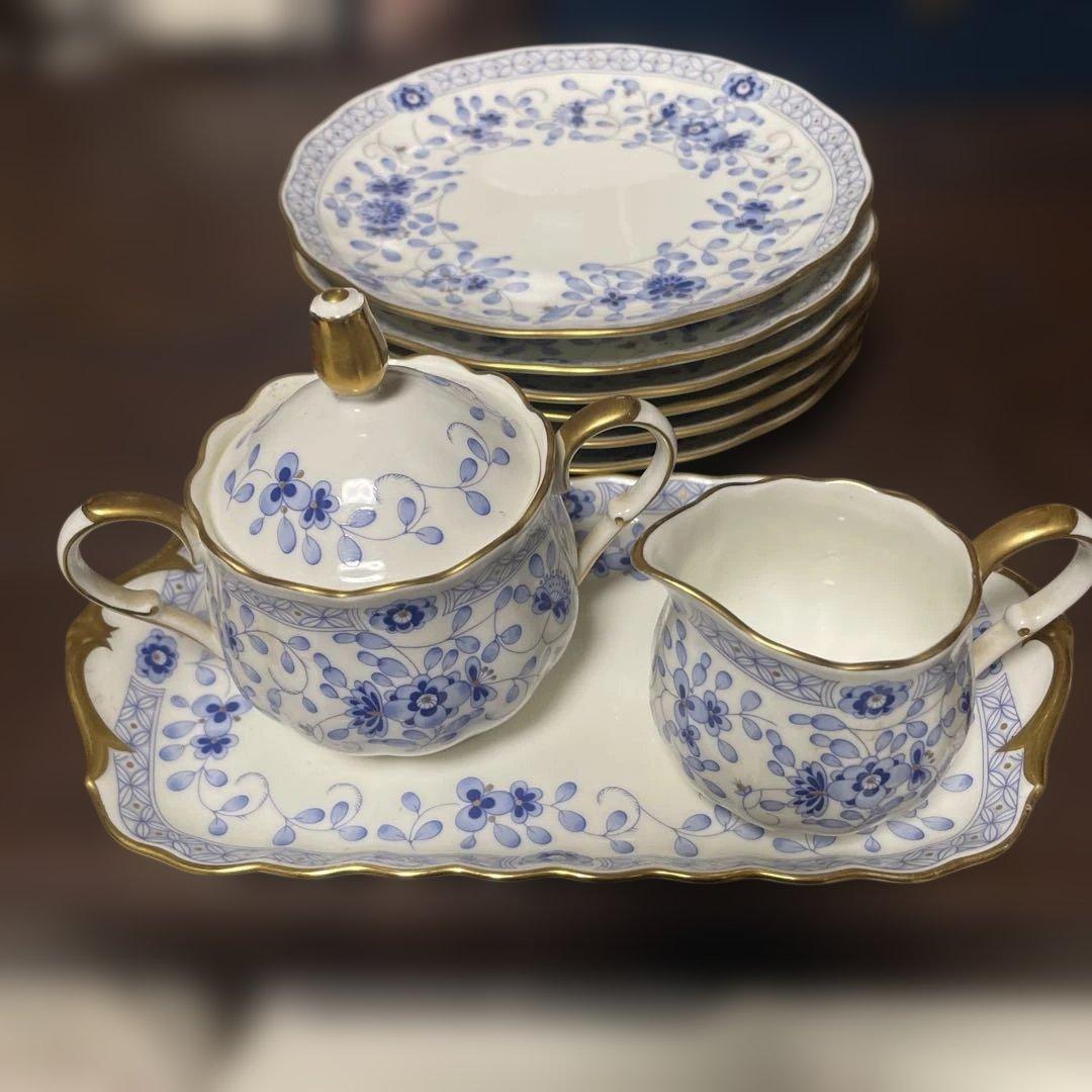 ナルミボーンチャイナ　【ケーキ皿6枚 ミルク　シュガー　プレートセット】