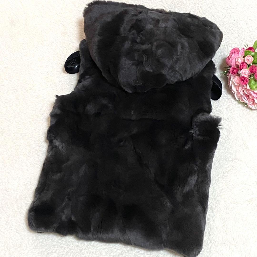 ザディグ＆ヴォルテール 毛皮 ラビットファーベスト フード グレー Sサイズ相当