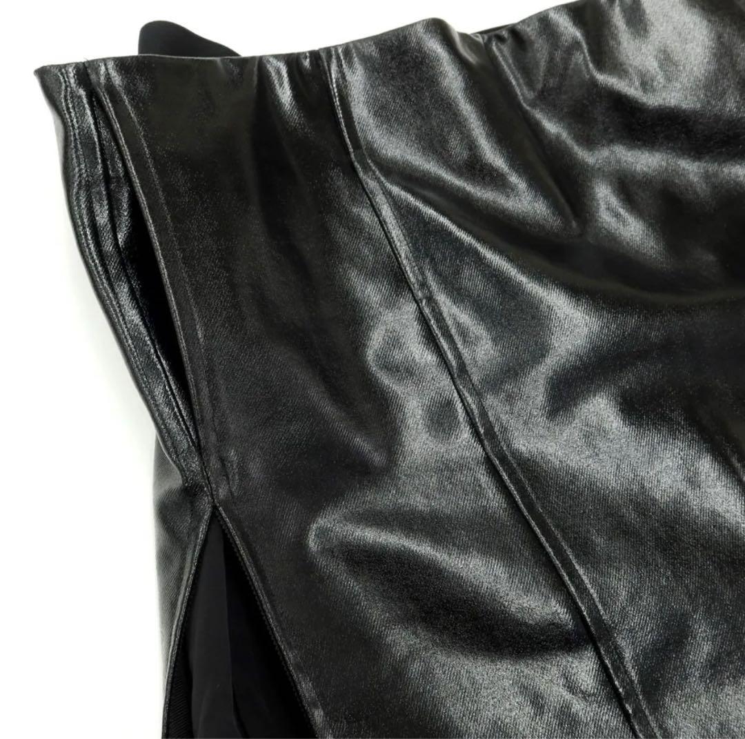 サカイ Sacai コーティングウール スリット パテント スカート ブラック