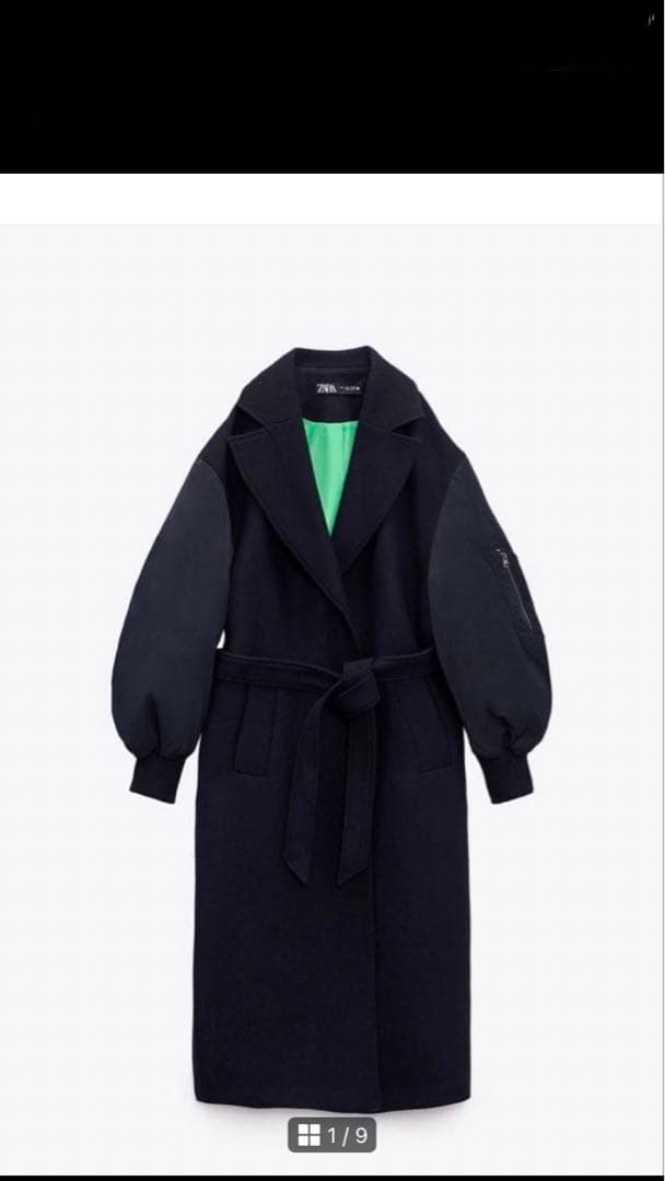 未使用ZARA マッチングボンバーロングコート　XSサイズ　ネイビー