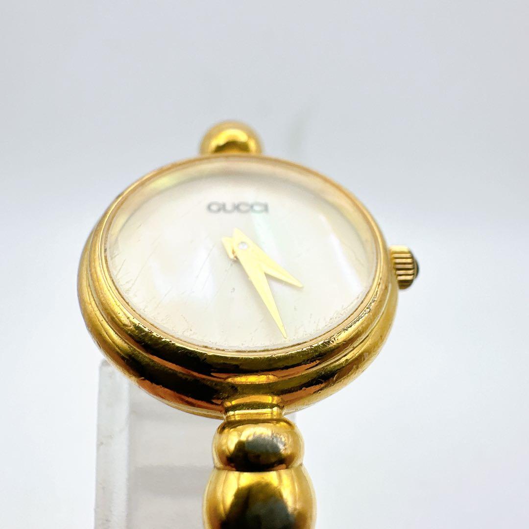 良品 稼動品 GUCCI グッチ レディース腕時計 ゴールド バングル シェル