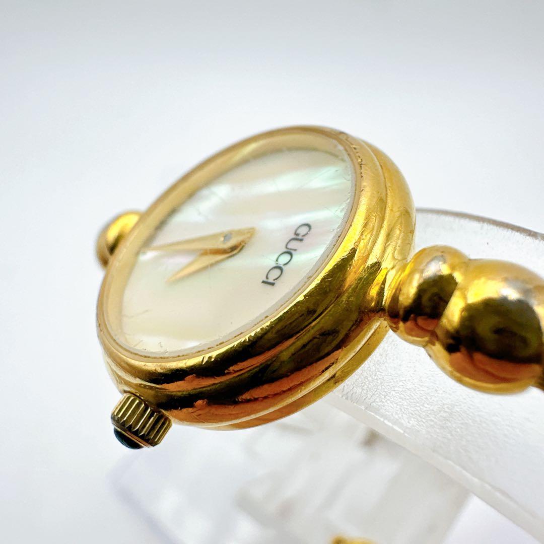 良品 稼動品 GUCCI グッチ レディース腕時計 ゴールド バングル シェル