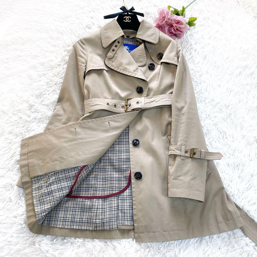 ま*ぎ様 美品✨BURBERRY BLUELABEL 襟元 ノバチェック トレン