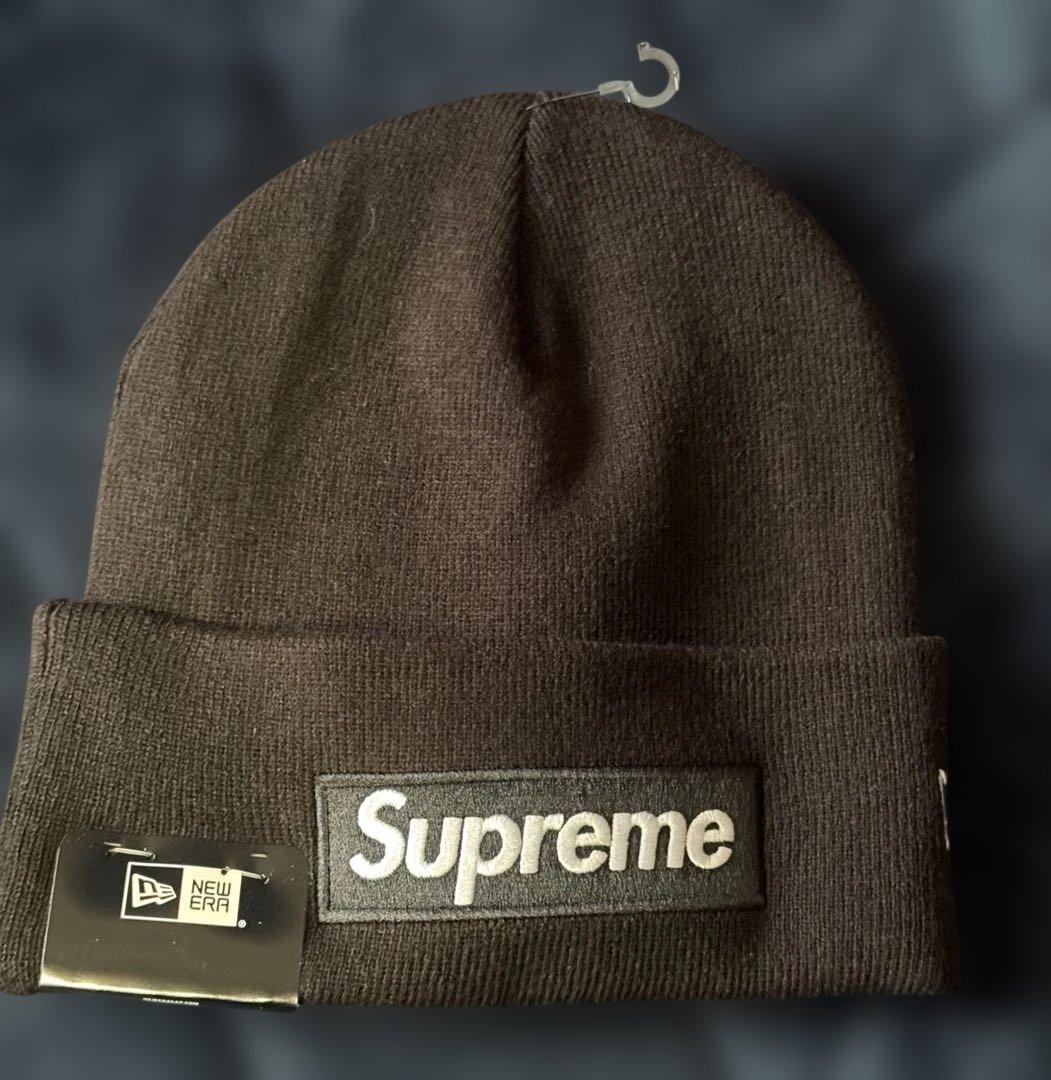 新品 supreme x newera logo beanie black
