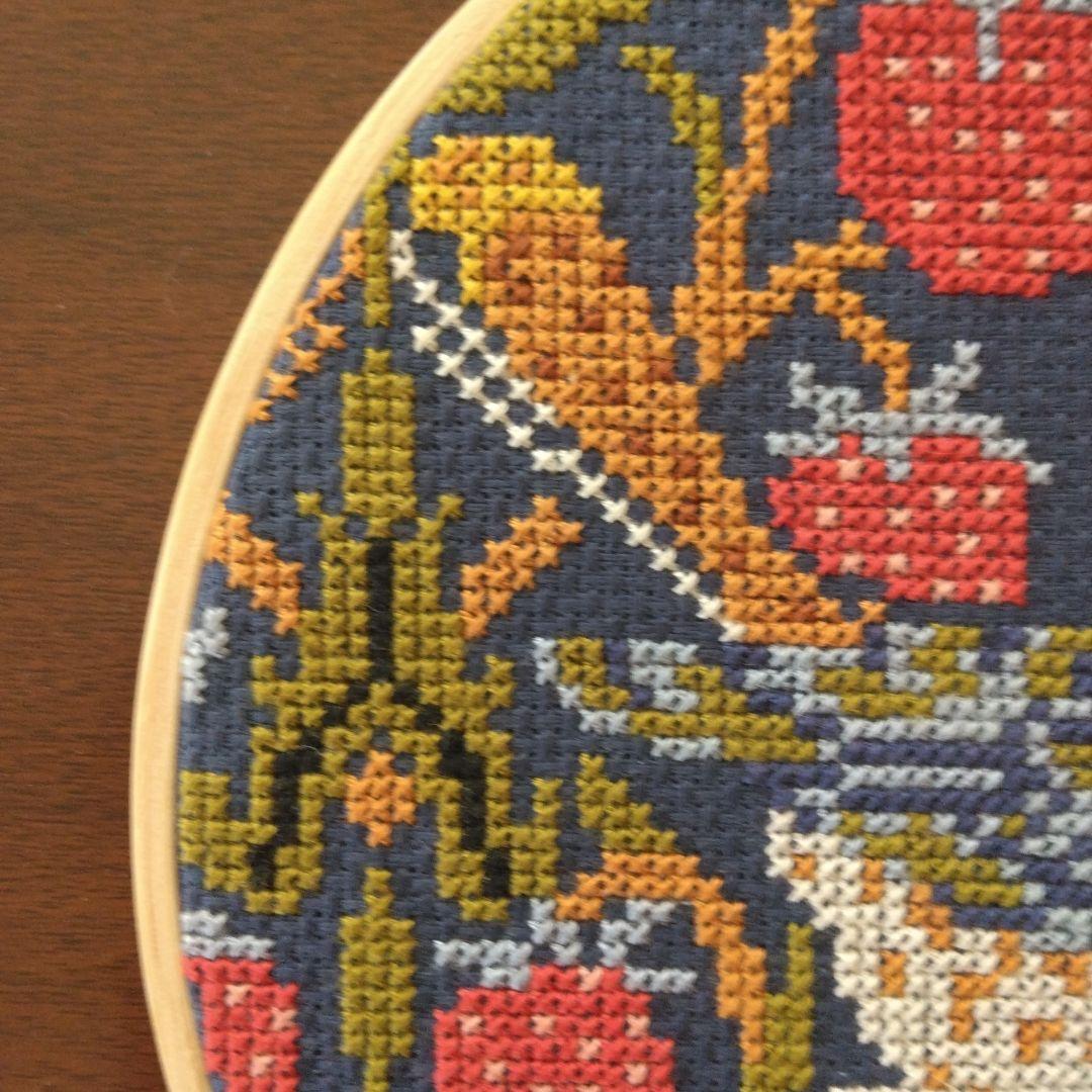 ウィリアムモリス“いちご泥棒”DMCクロスステッチ刺繍枠入り完成品