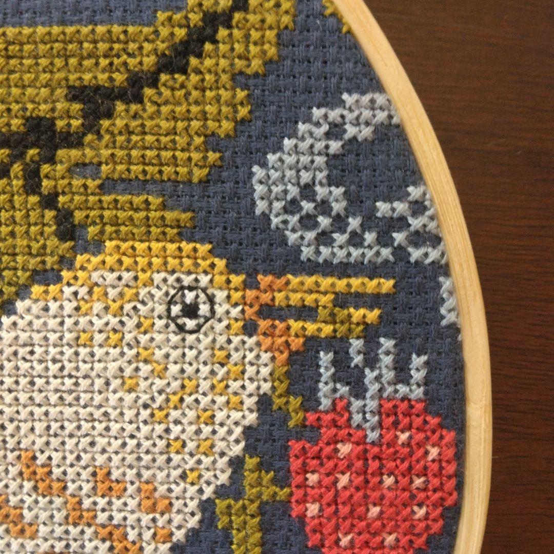 ウィリアムモリス“いちご泥棒”DMCクロスステッチ刺繍枠入り完成品