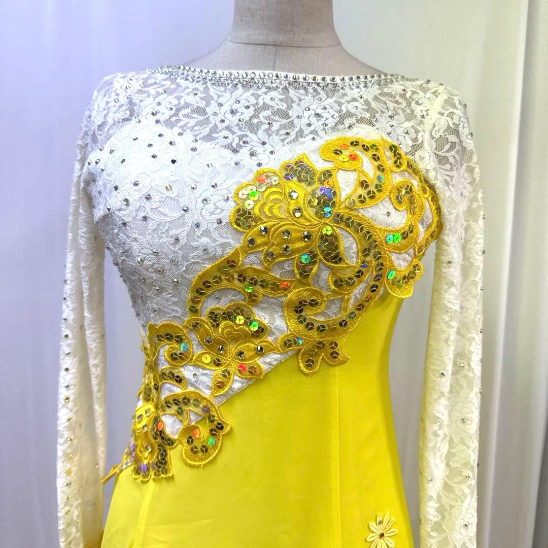 6124★S イエロー オフ白 レース スタンダードドレス社交ダンス