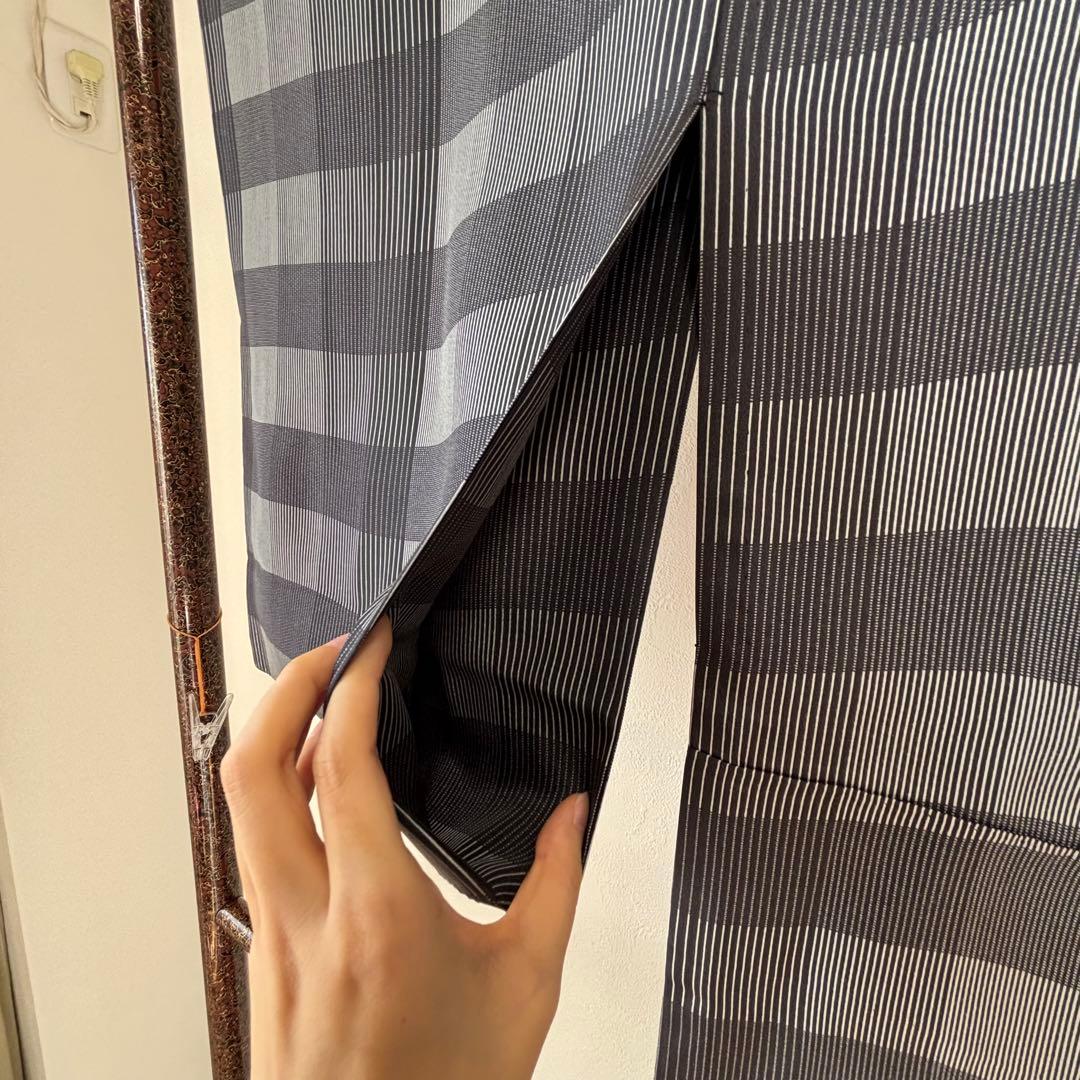 超美品　長襦袢　現代　正絹　着物　袖無双　グレー　黒　チェック柄　123裄65