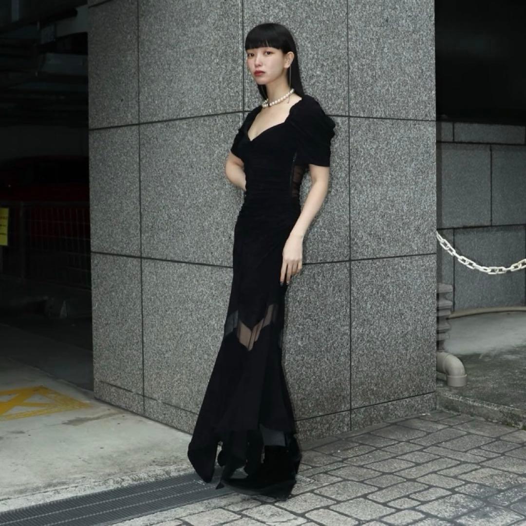 FETICO RUFFLED-HEM VELOUR DRESS 最終値下げ