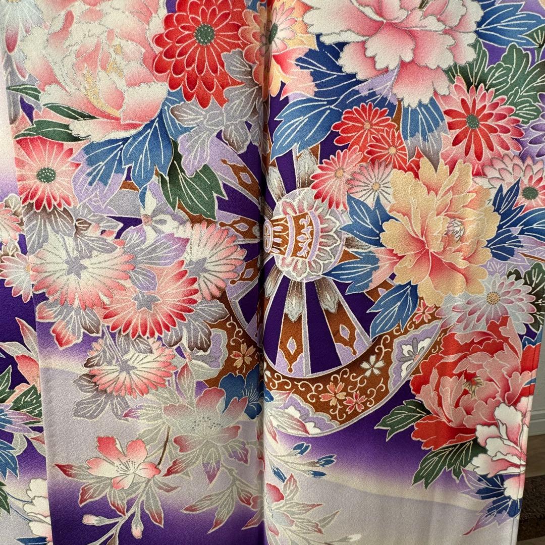超美品　現代　振袖　成人式　着物　正絹　163裄67 ピンク　紫　パステル