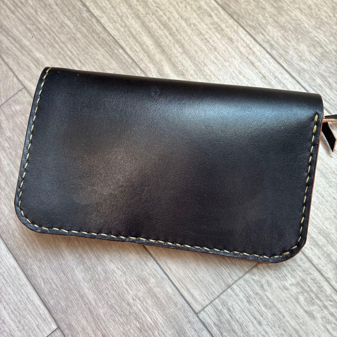 【茶芯ブラック】ミドルトラッカーウォレット　真鍮　お札を折らずに収納　タイプB