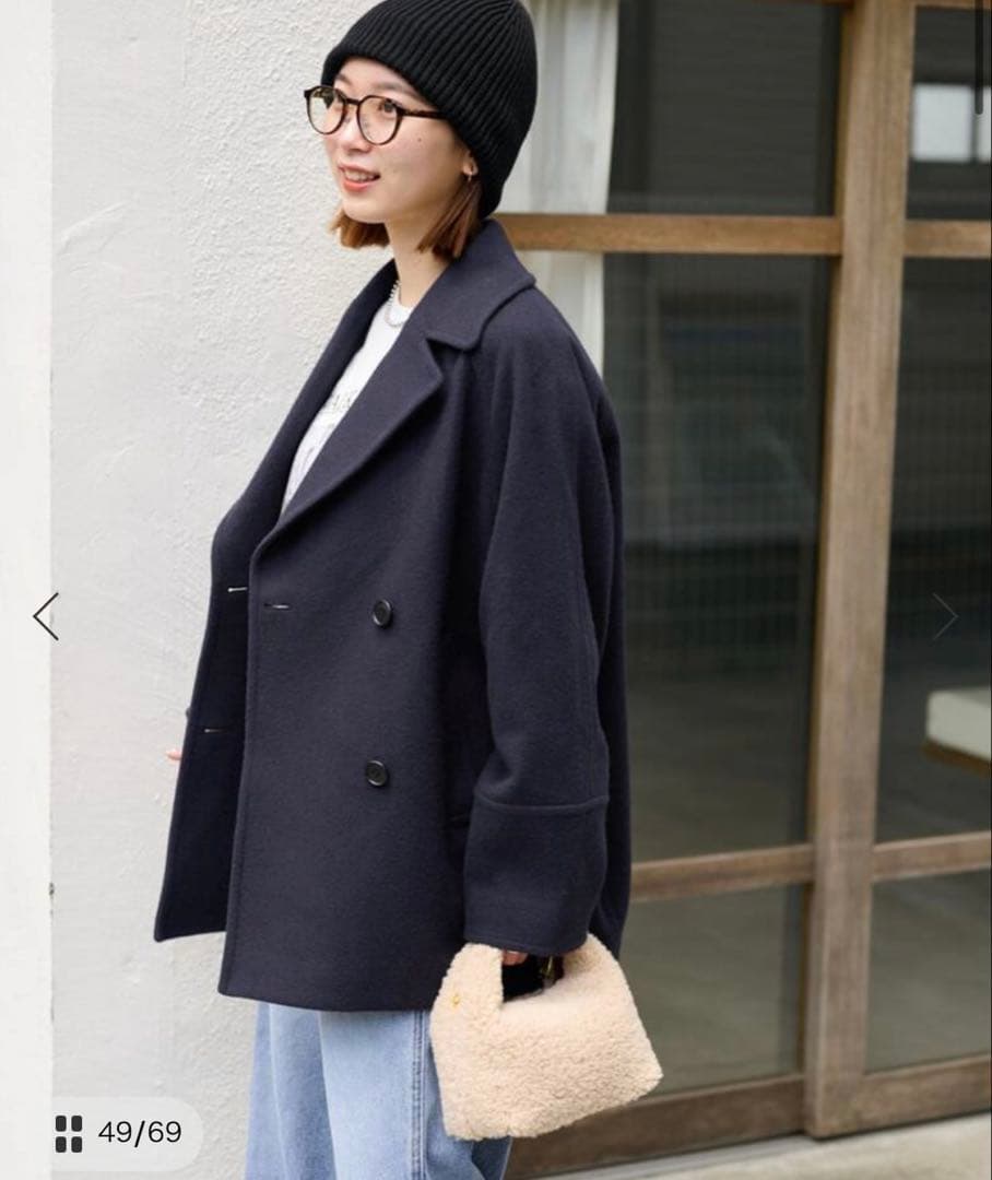 ★お値下げ　尾州ウールスーパー100モッサPコート　36 ネイビー