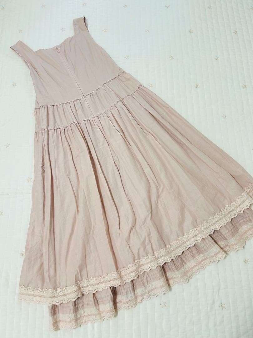ピンクハウス　二枚仕立て　ワンピース　綿ローン　綿レース　ノースリーブ　フレア