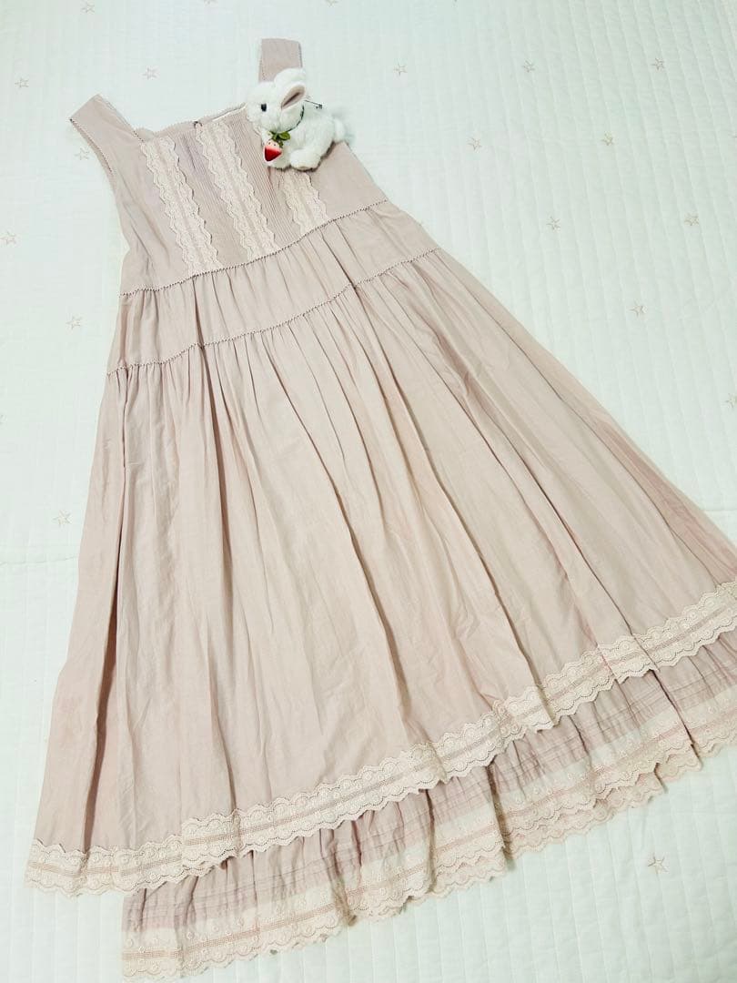 ピンクハウス　二枚仕立て　ワンピース　綿ローン　綿レース　ノースリーブ　フレア