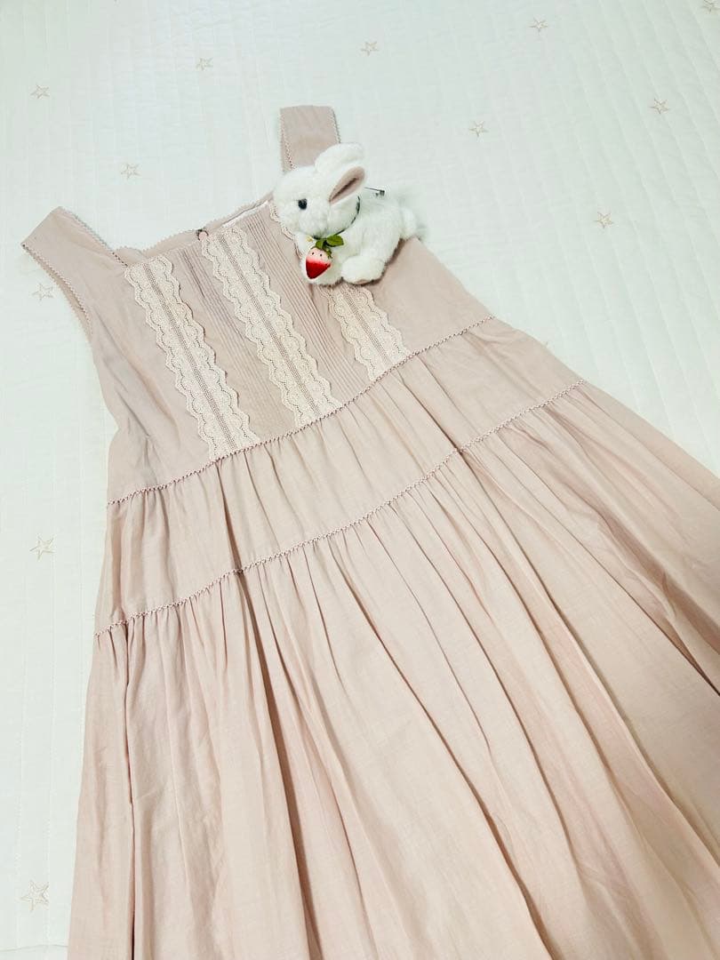 ピンクハウス　二枚仕立て　ワンピース　綿ローン　綿レース　ノースリーブ　フレア