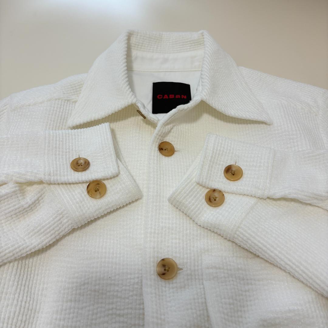 美品　キャバン　ストレッチコーデュロイ シャツブルゾン　ホワイト　Lサイズ