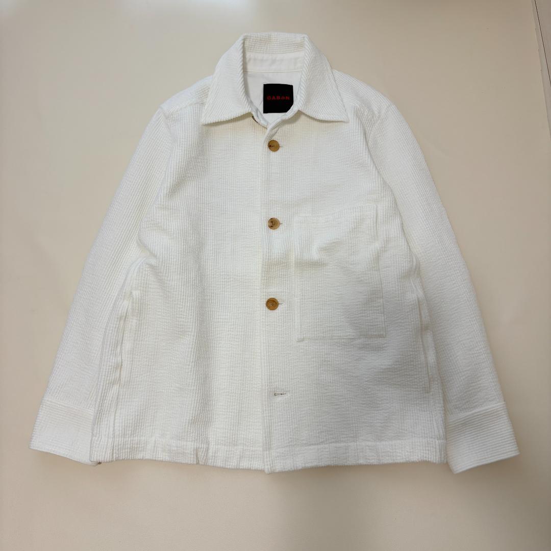 美品　キャバン　ストレッチコーデュロイ シャツブルゾン　ホワイト　Lサイズ