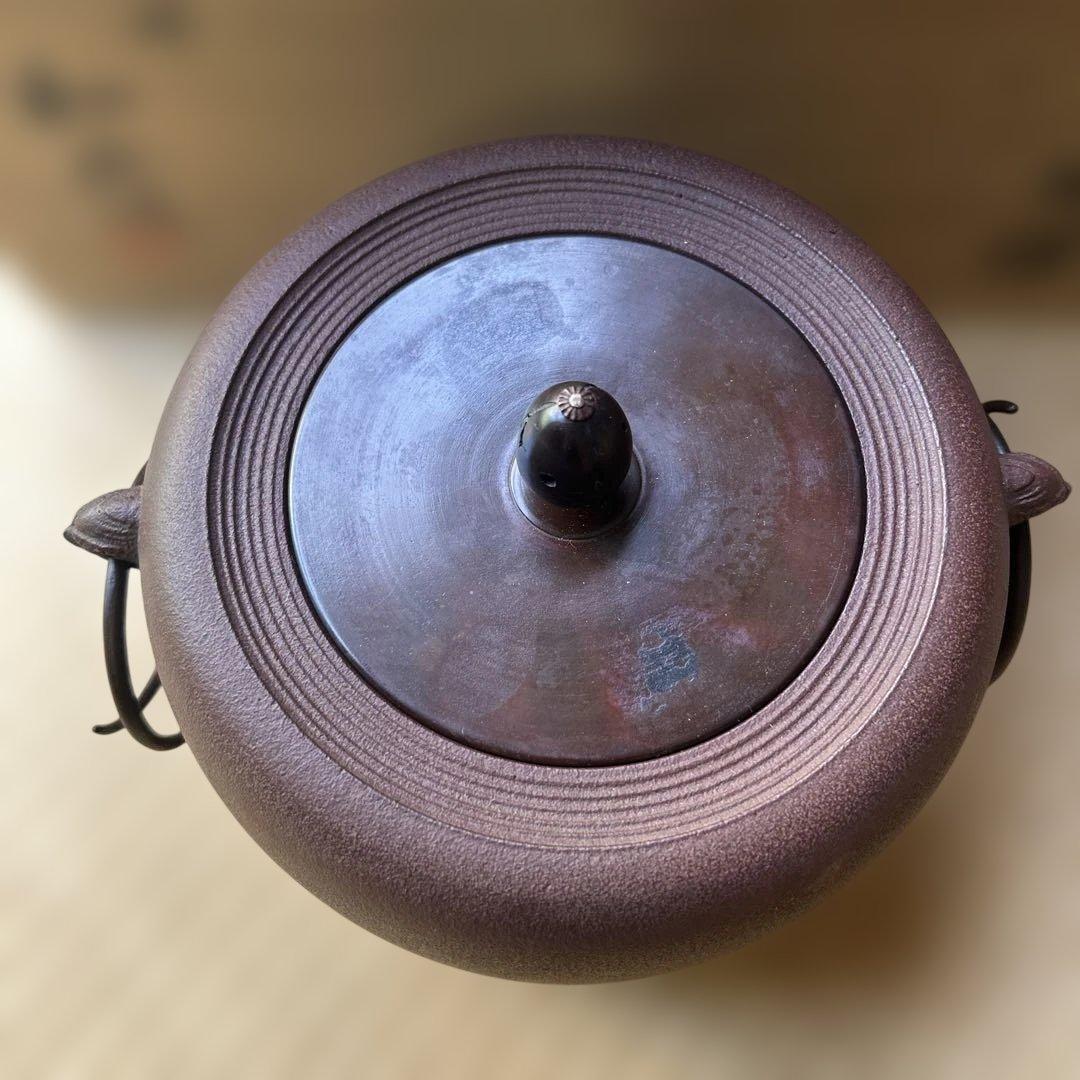 茶釜 菊池匠直作　唐銅大西風爐　風炉釜　共箱　【美品】