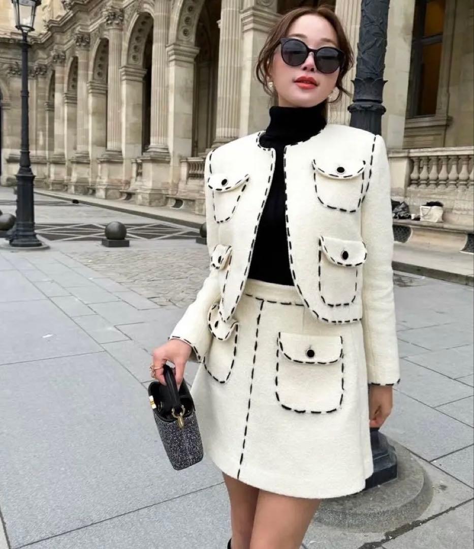 【新品タグ付き】sheller シェリエ　ステッチ　ツイード　キュロット