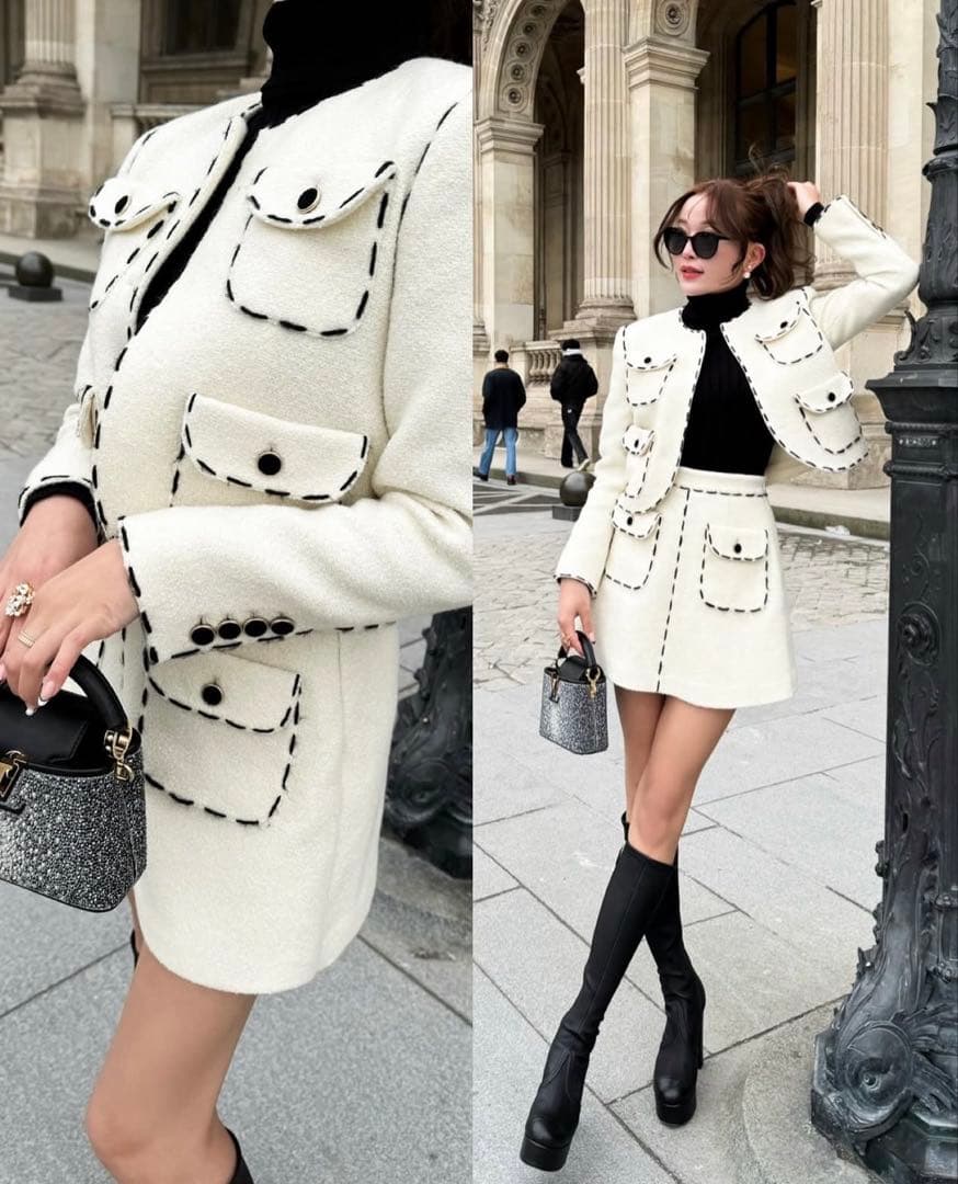 【新品タグ付き】sheller シェリエ　ステッチ　ツイード　キュロット