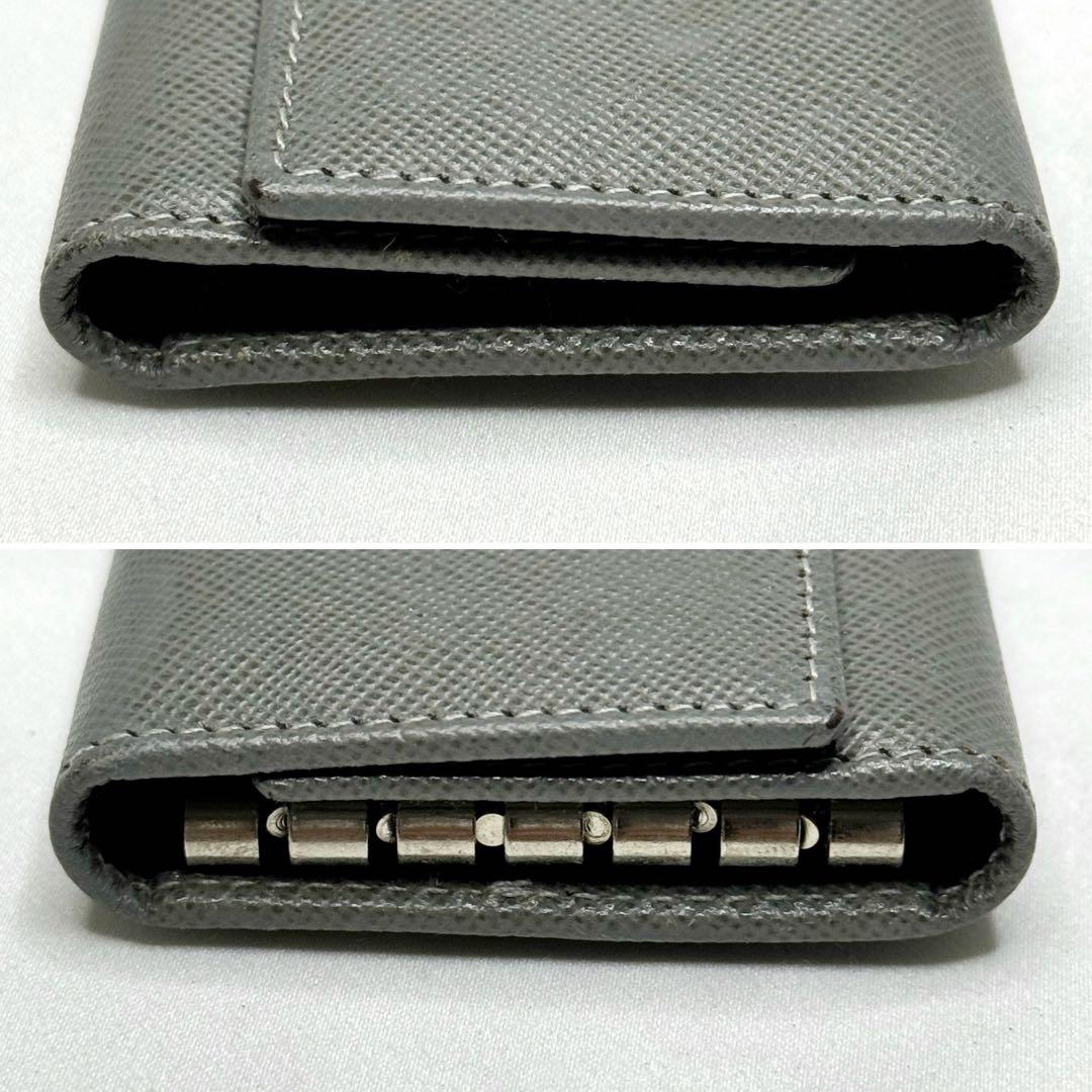 PRADA プラダ 三角ロゴプレート 6連キーケース サフィアーノレザー グレー