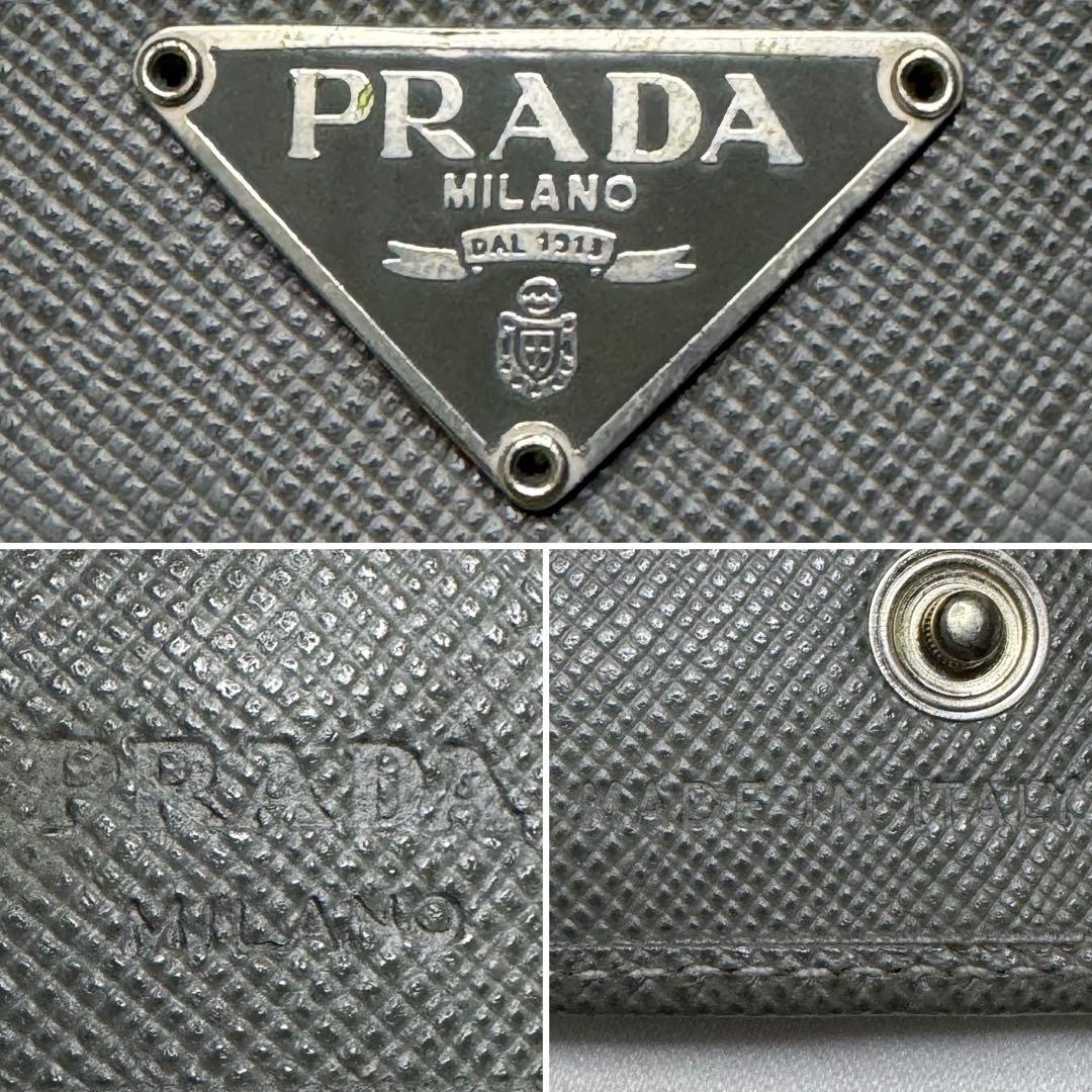 PRADA プラダ 三角ロゴプレート 6連キーケース サフィアーノレザー グレー