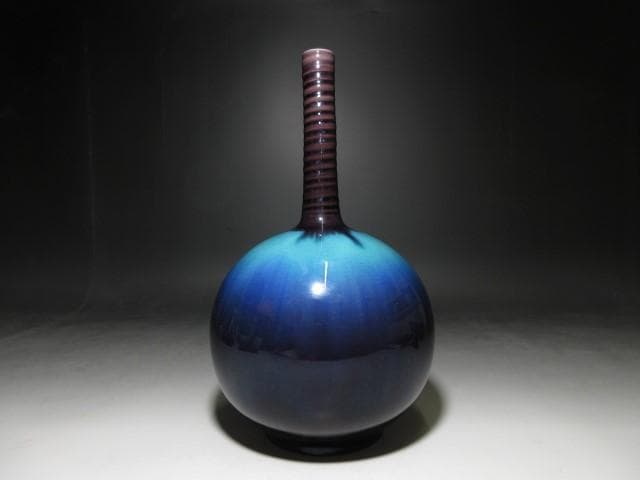 人間国宝 三代徳田八十吉 正彦 耀彩 花生／共箱 栞付き／彩釉磁器巨匠