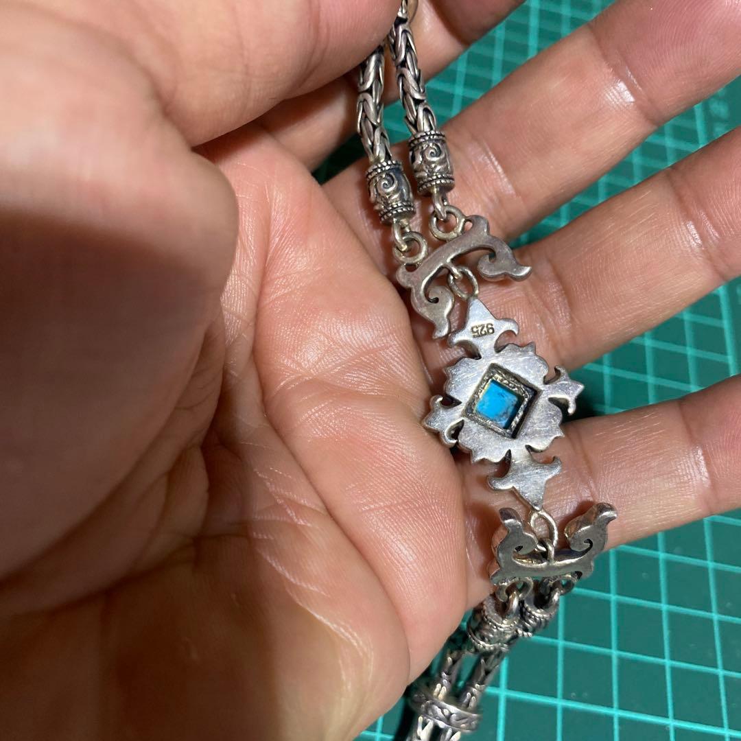 すごく対応　925 バリチェーン　ターコイズ　ブレスレット