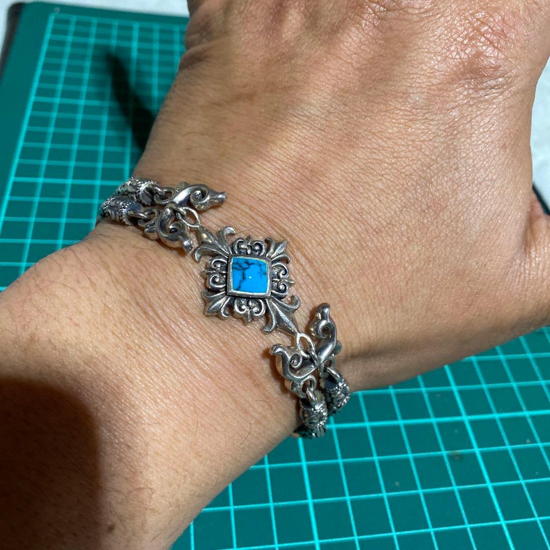 すごく対応　925 バリチェーン　ターコイズ　ブレスレット