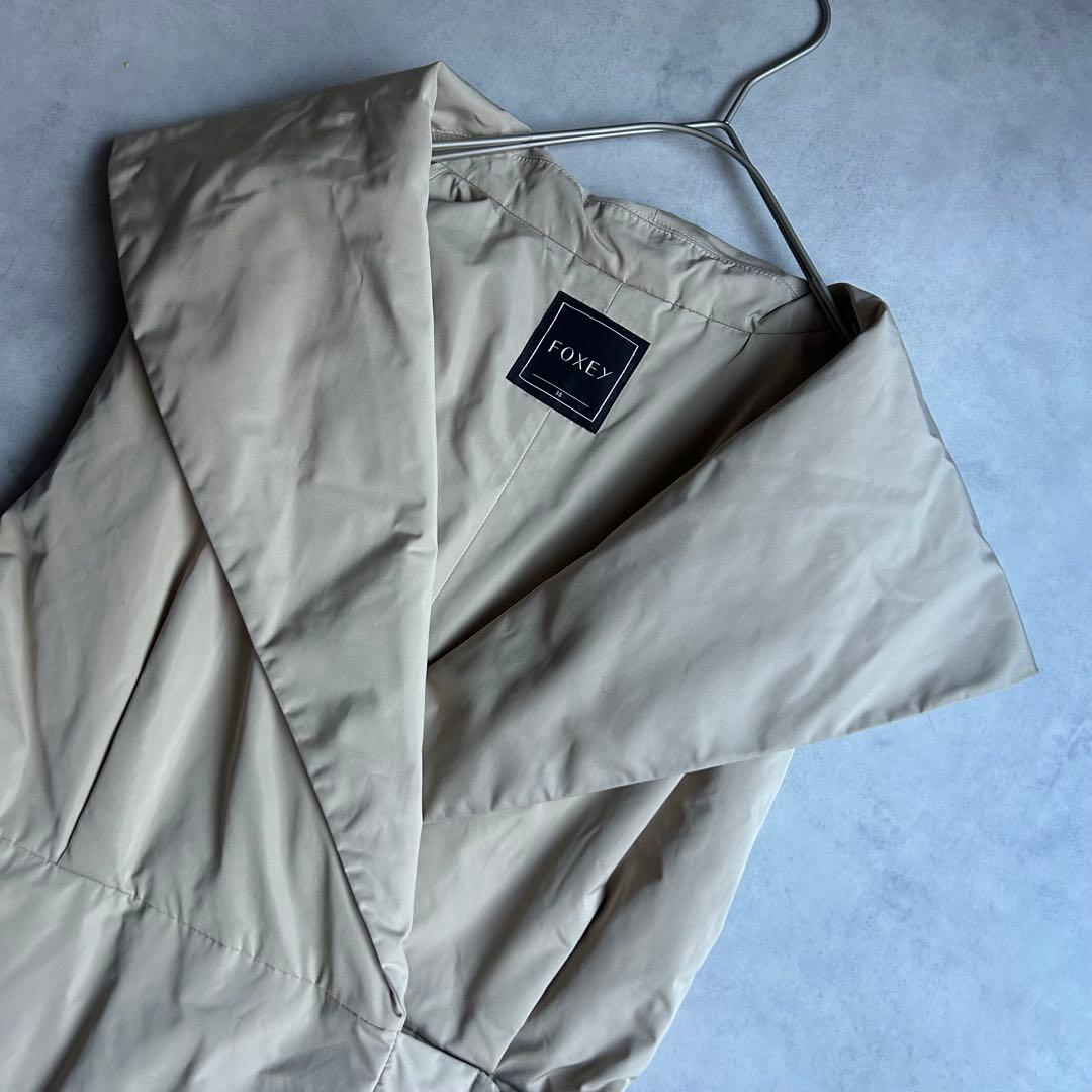 美品✨フォクシー ラッフルシェイプ ロングジレ 中綿 女優襟 ベージュ コート