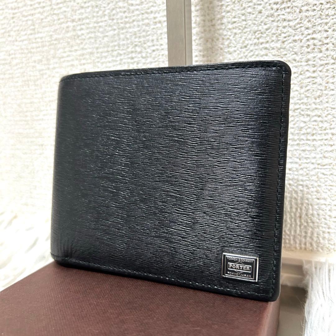 【極美品✨人気商品/カレント】ポーター　折り財布　レザー　ブラック　ユニセックス