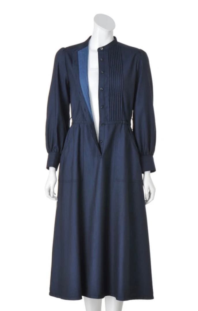 ディノス　ウール混デニムピンタックデザインワンピース