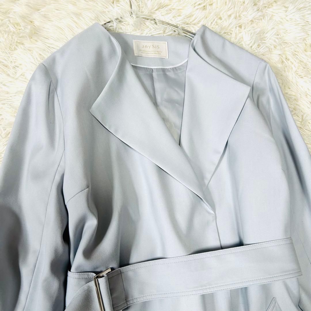 anySiS ノーブルライトテロンチコート 春コート 羽織り ブルーグレー L