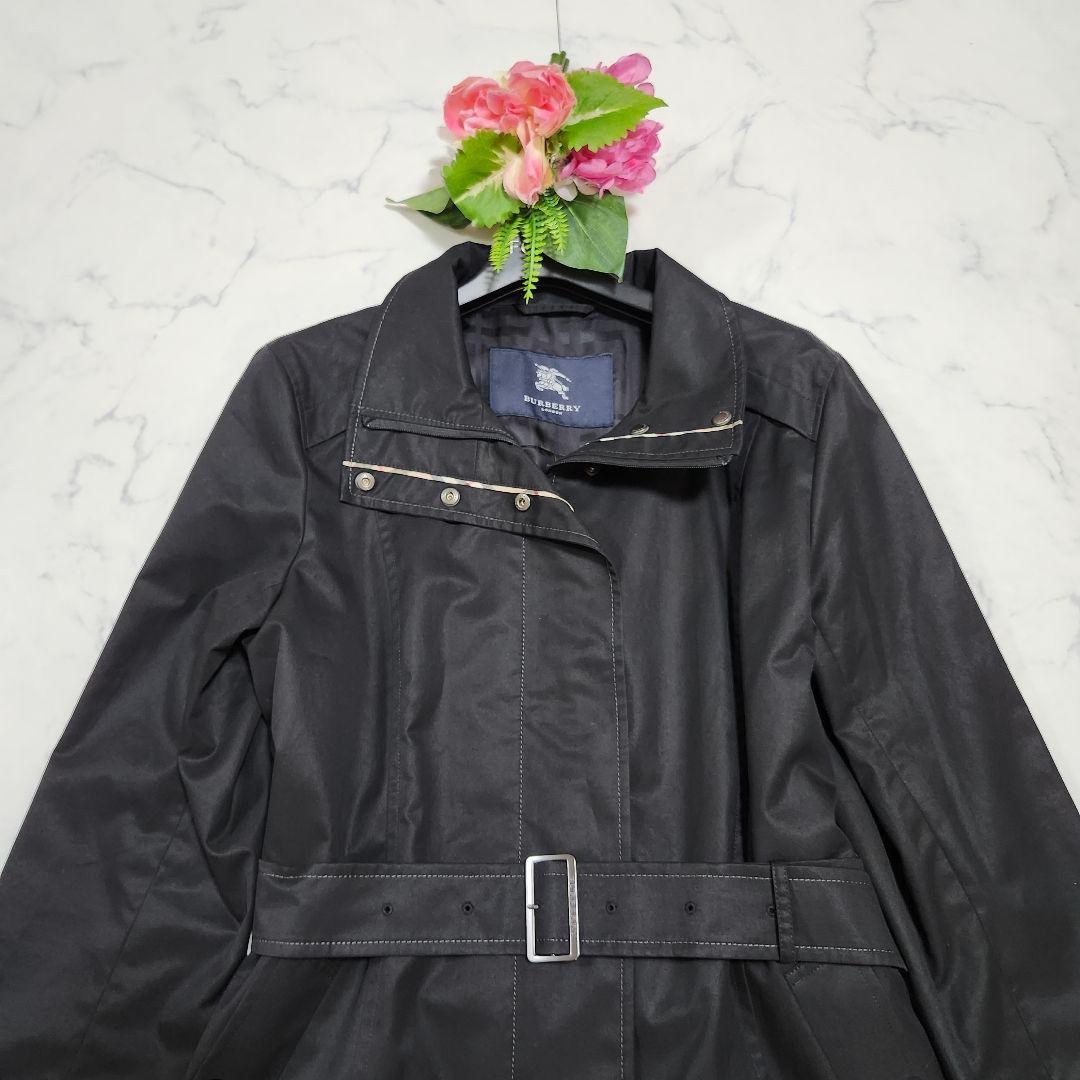 バーバリーロンドン　スプリングコート　ジップアップ　ベルト　Aライン　ブラック