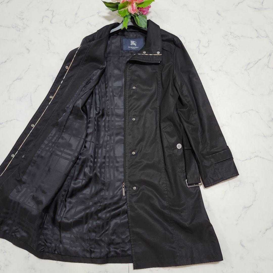 バーバリーロンドン　スプリングコート　ジップアップ　ベルト　Aライン　ブラック