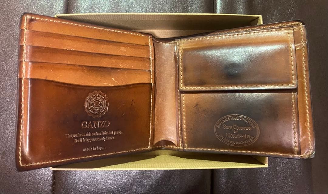 い*ち様 GANZO 二つ折り財布 シェルコードバン2 ナチュラル