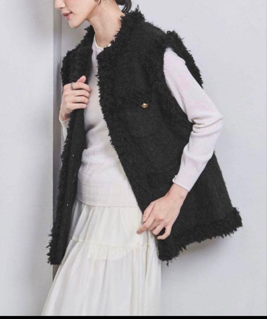 united arrows シャギーツイードベスト　ブラックジレ　滝沢真紀子