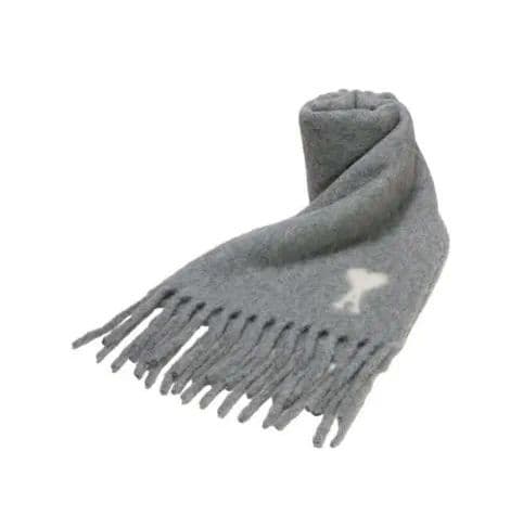 新品未使用　AMI Paris グレー マフラー ハートロゴ　アルパカ　ウール