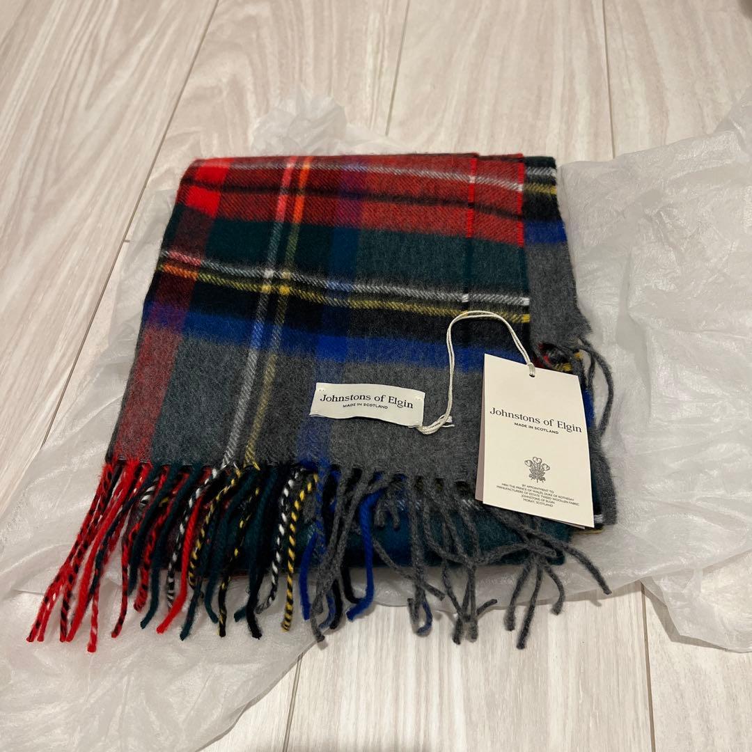 Johnstons of Elgin 中判チェックスカーフ(定番)(カシミヤ)