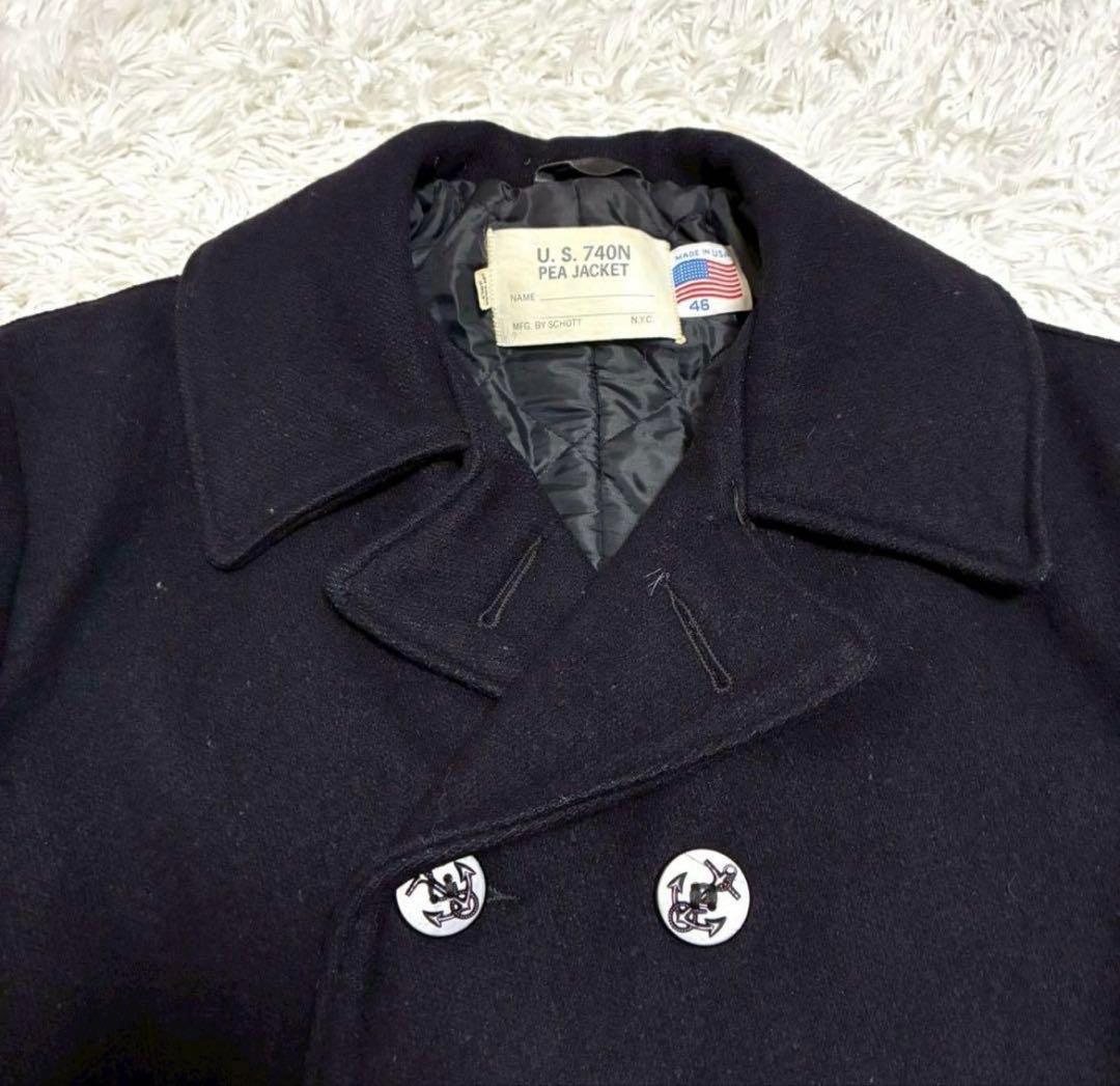 状態最高/3XL位　schott Pコート キルティング　ヴィンテージ　黒　46